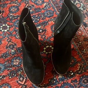 Kork Ease Womens 6 Black Suede Leather Pilar Heeled Bootie Stacked Block Heel
